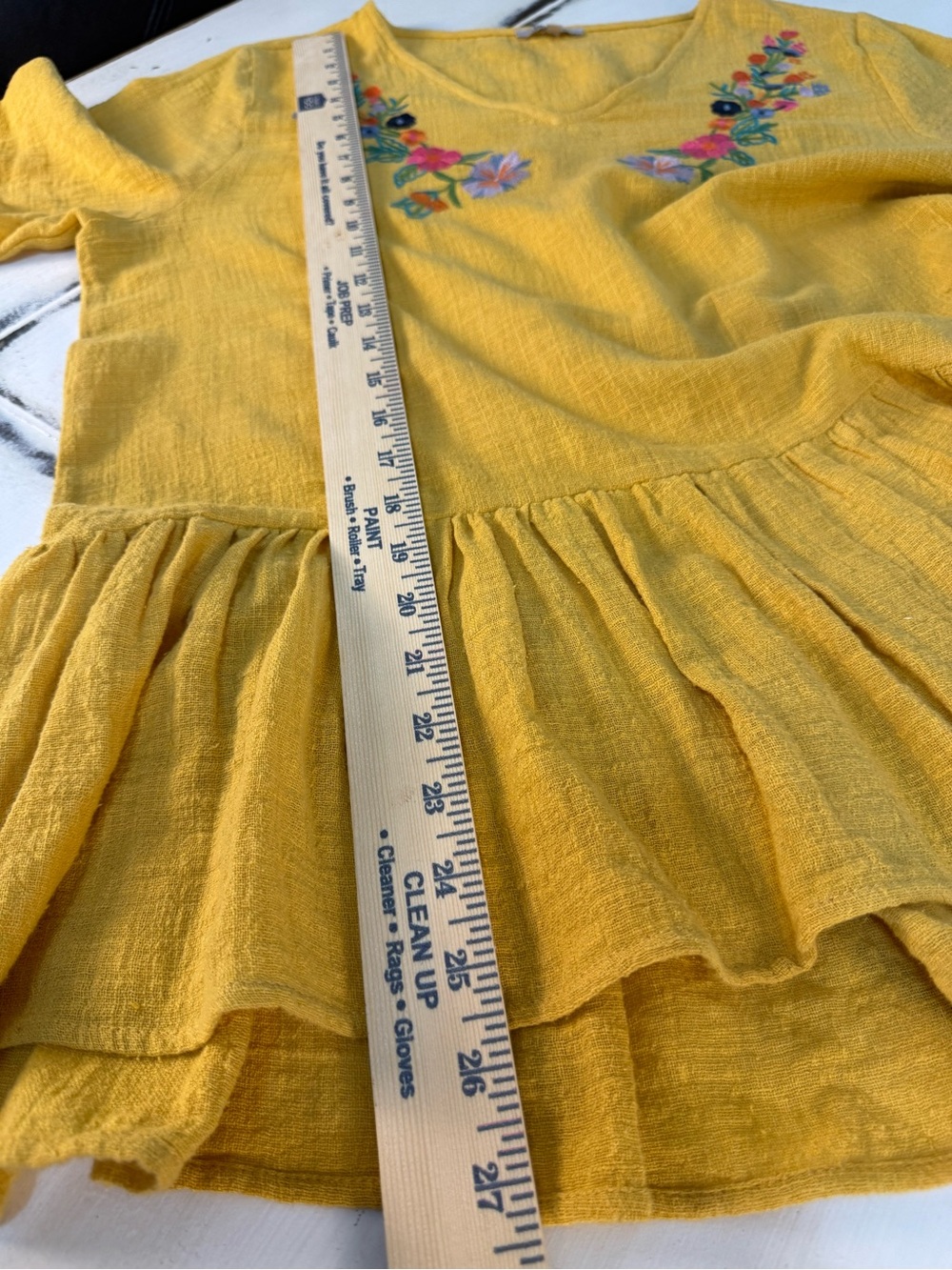 Jodifl Mustard Yellow Embroidered Boho Ruffle Tunic Top – Size Large - Picture 10 of 13